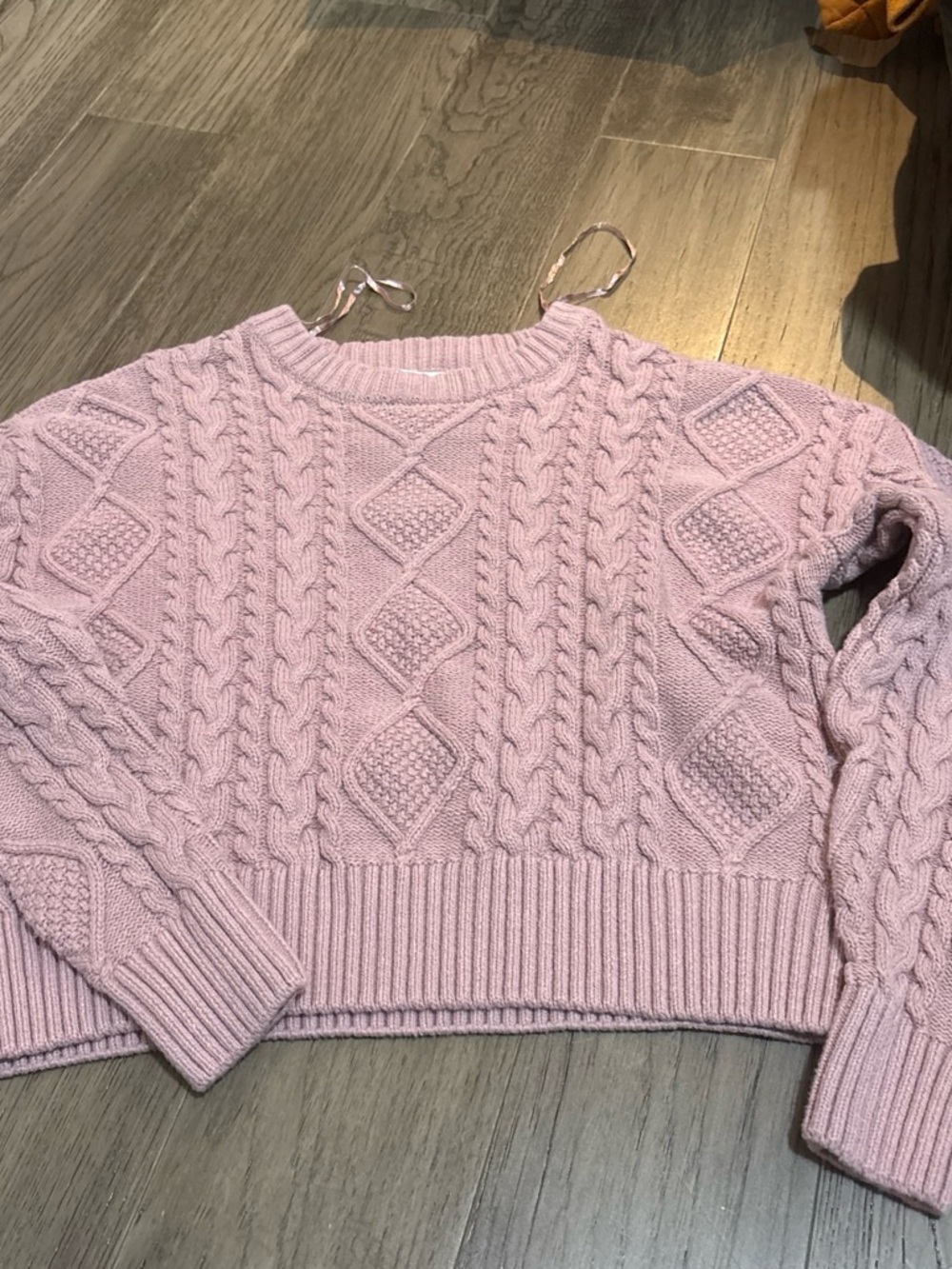 Pink Rose Pale Pink Cable-Texture Crewneck Sweater